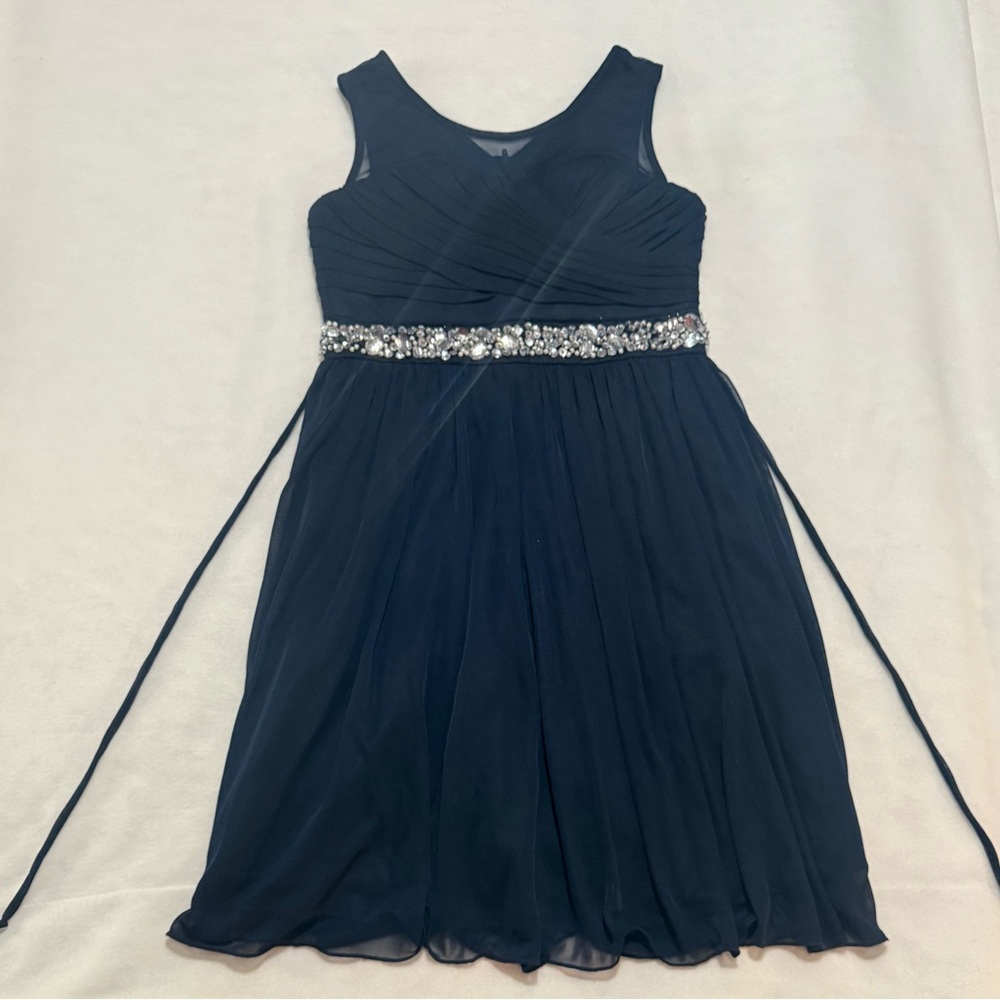 Navy Blue Formal Dress with Rhinestone and lining
